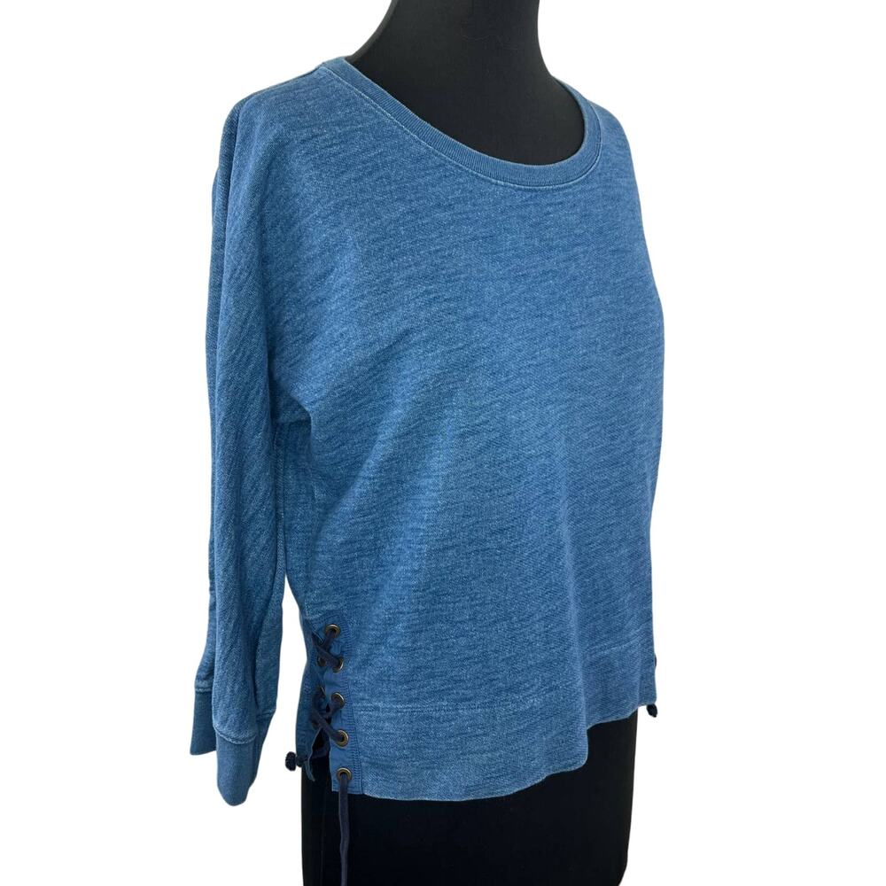 J. Crew Blue Long Sleeve Round Neck 100% Cotton Lace Up Side Hem Sweater Size S